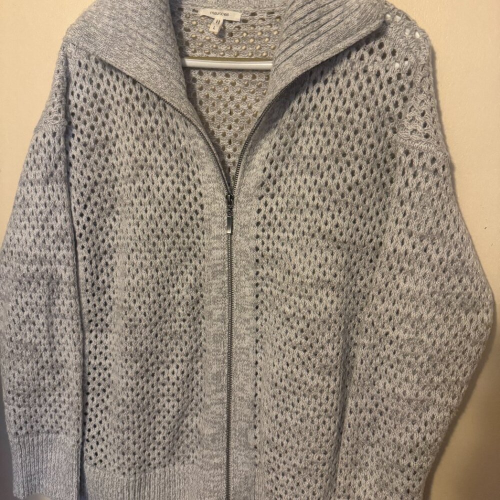 Maurices grey zip up sweater Size. Large. Like new!
